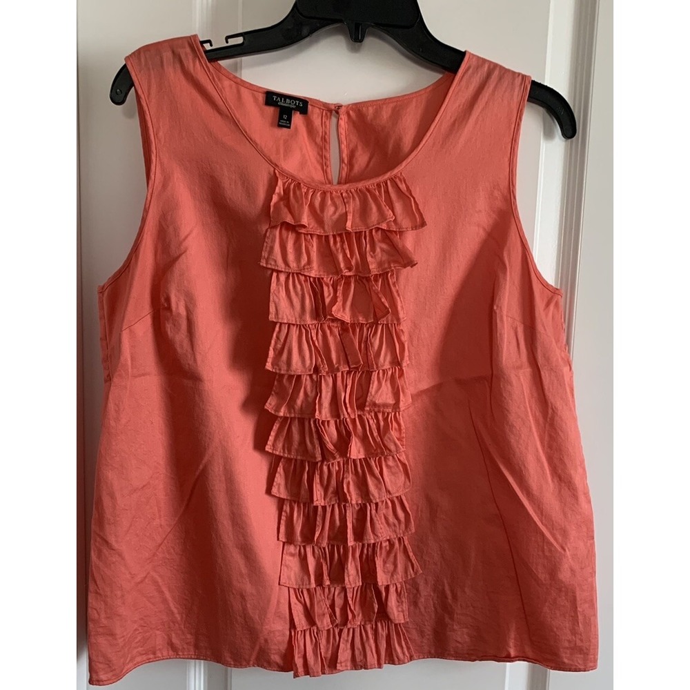Talbots Ruffle Front Sleeveless Tank Top Women's Size 12 Cotton Lightweight